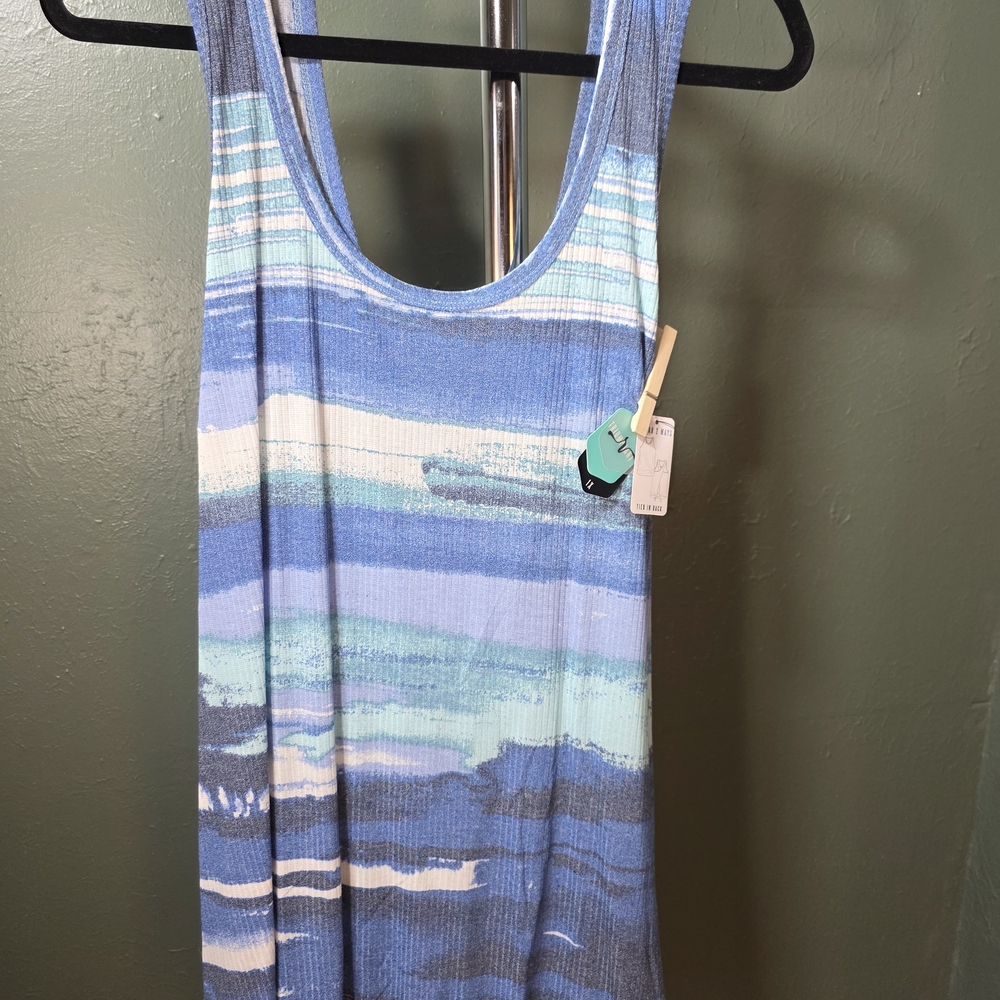 LuLaRoe Rise Triumphant Blue, Light Blue & White Striped Tank Top